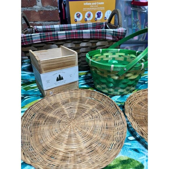 Lot of 9 Wooden / Wicker decorative baskets - Picture 3 of 12